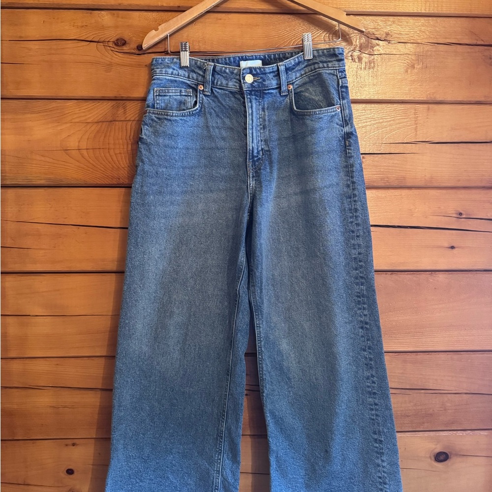 H&M High-Rise Wide Straight Jeans - Blue Denim